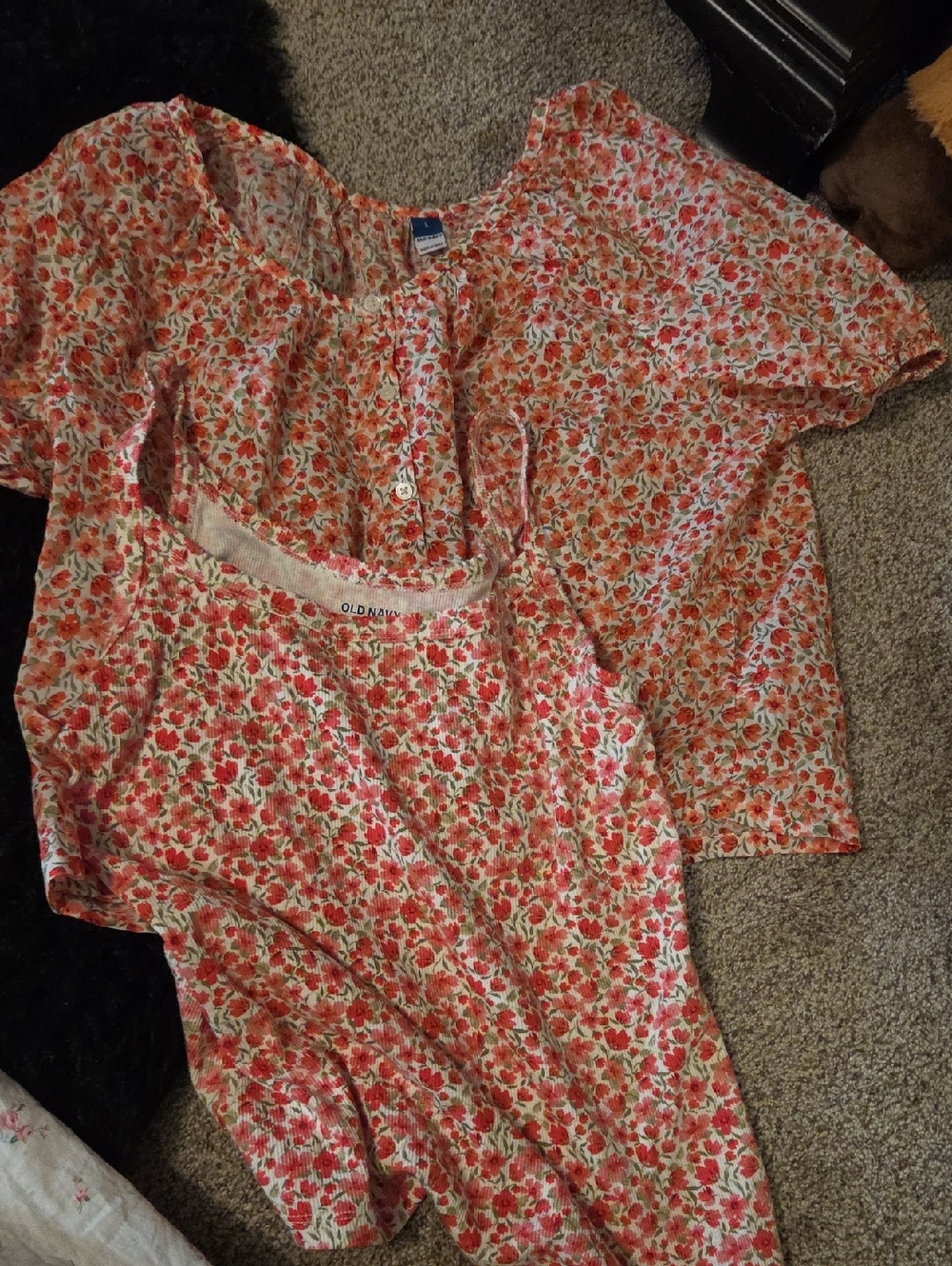 Old Navy Cream Top with Orange Floral Print